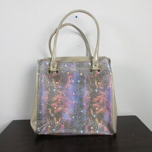Gilda Tonelli Made in Italy Glittery Tote Bag Cream Glossy Purse Leather 980